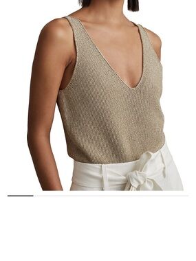 Worn once! Reiss Metallic Gold Knit V-Neck Tank Top